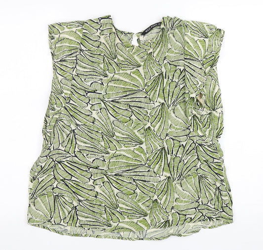 Wild Pony Womens Green Floral Viscose Basic Blouse Size XS Round Neck