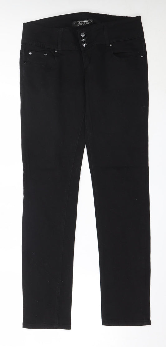 Seyoo Womens Black  Cotton Skinny Jeans Size 31 in L32 in Regular