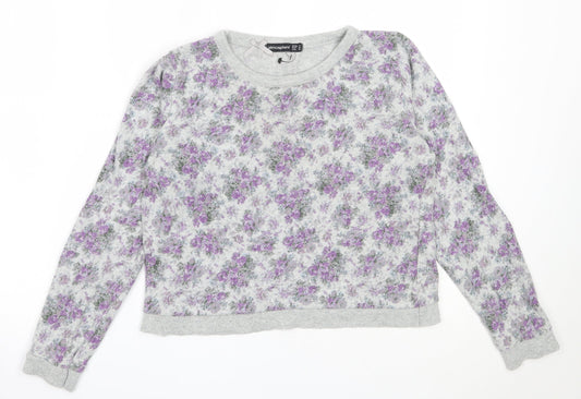 Atmosphere Womens Grey Floral Cotton Pullover Sweatshirt Size 12