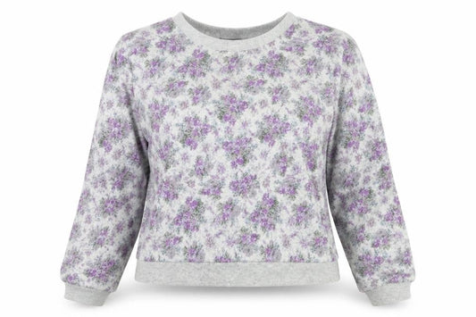 Atmosphere Womens Grey Floral Cotton Pullover Sweatshirt Size 12