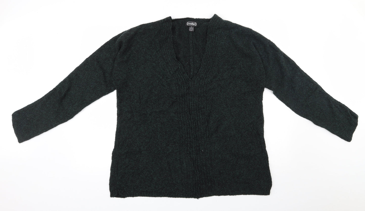 Cashel Womens Green V-Neck  Acrylic Pullover Jumper Size XL