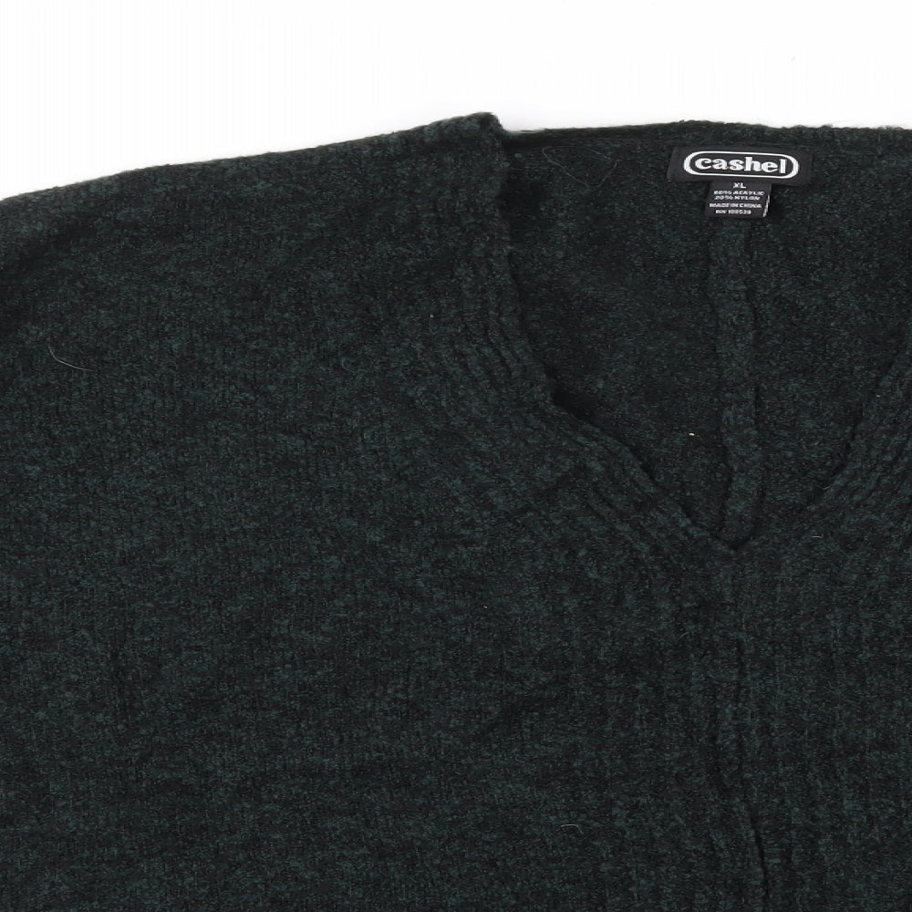 Cashel Womens Green V-Neck  Acrylic Pullover Jumper Size XL