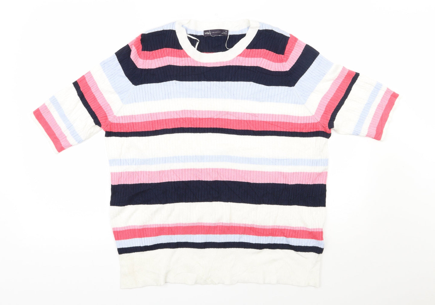Marks and Spencer Womens Multicoloured Round Neck Striped Viscose Pullover Jumper Size 20