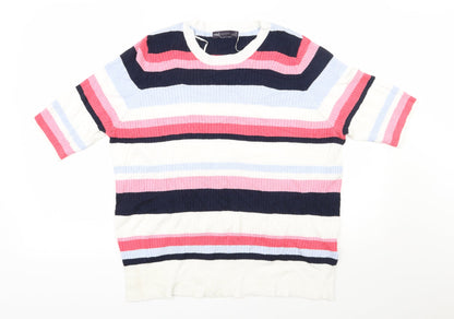 Marks & Spencer Womens Multicoloured Round Neck Striped Viscose Pullover Jumper Size 20
