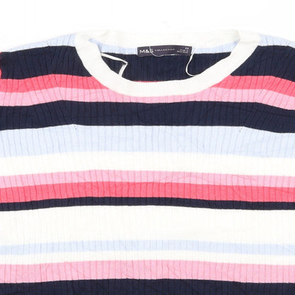 Marks & Spencer Womens Multicoloured Round Neck Striped Viscose Pullover Jumper Size 20