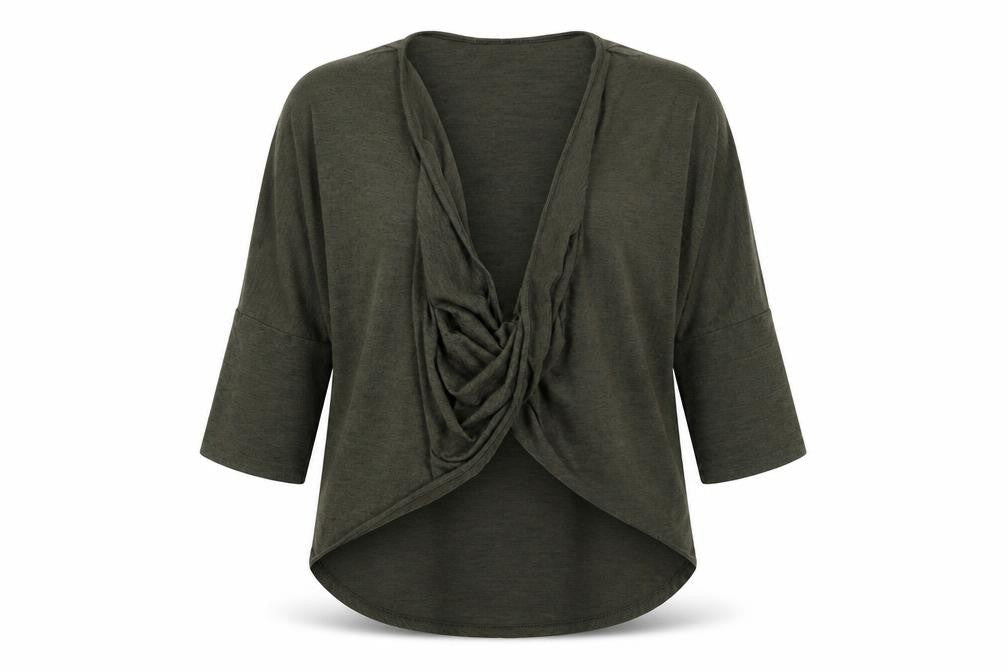 New Look Womens Green  Polyester Wrap Blouse Size 10 Scoop Neck - Batwing Sleeve Khaki