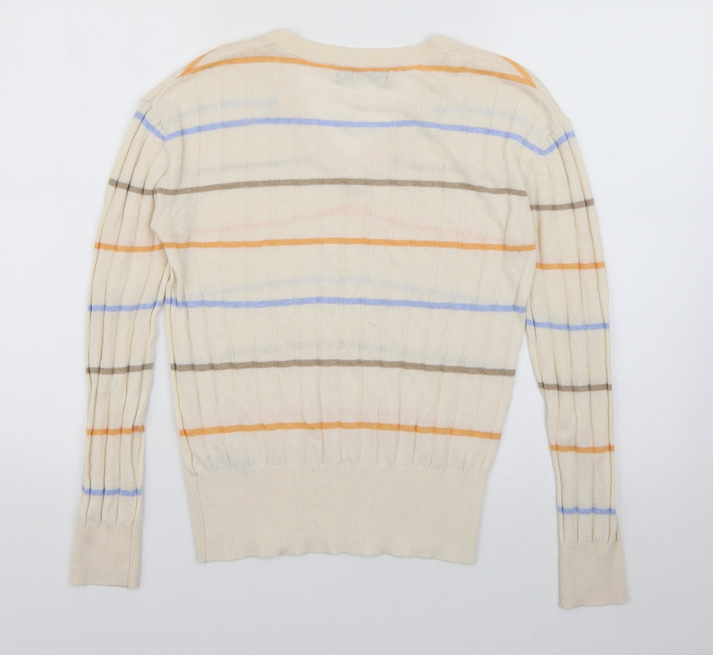 Marks and Spencer Womens Ivory V-Neck Striped Viscose Pullover Jumper Size XS