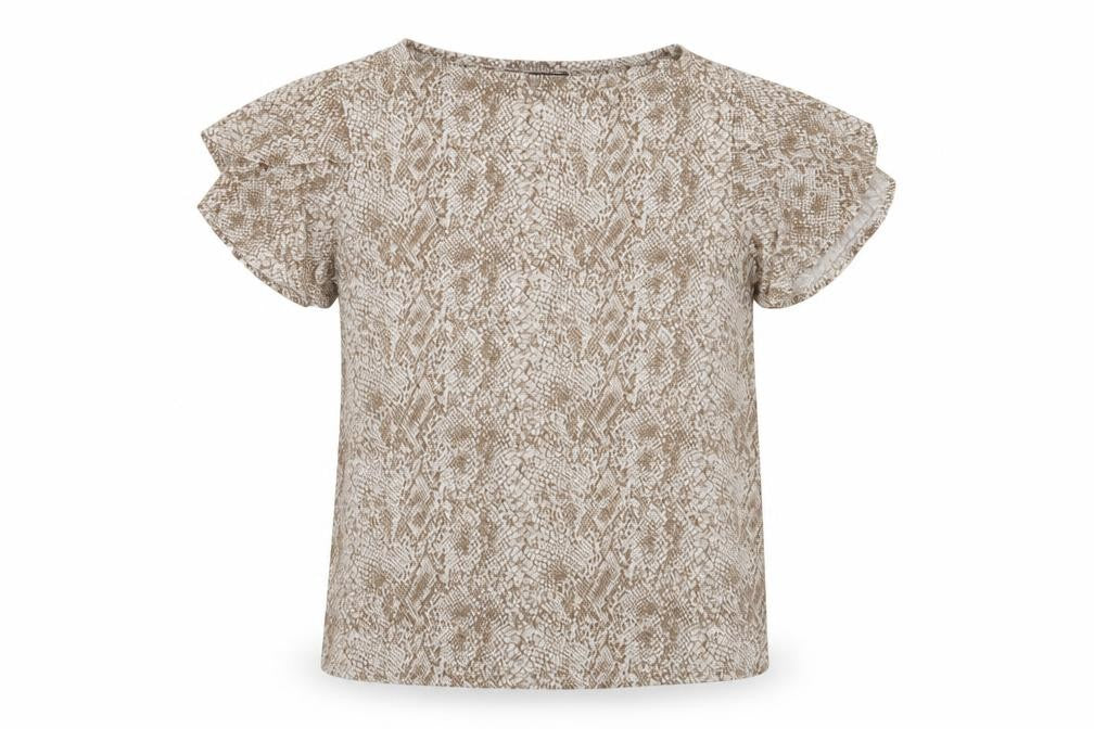 Princi Womens Beige Animal Print Viscose Basic Blouse Size 10 Crew Neck