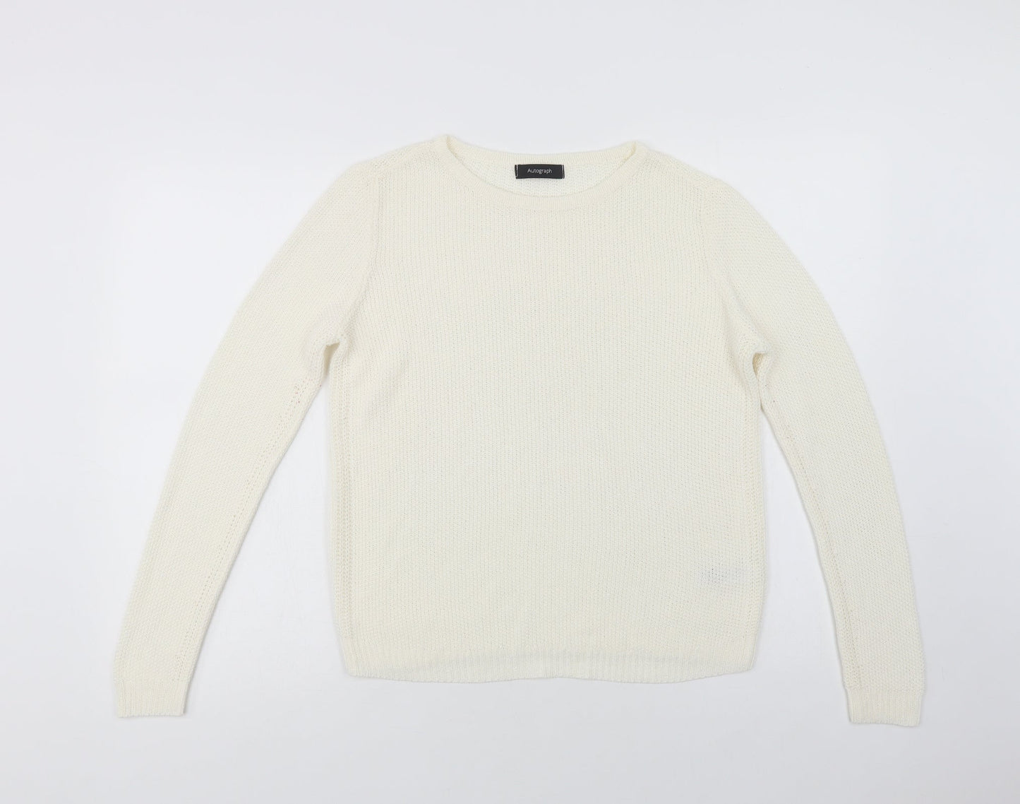 Autogra Womens Ivory Crew Neck  Acrylic Pullover Jumper Size 12