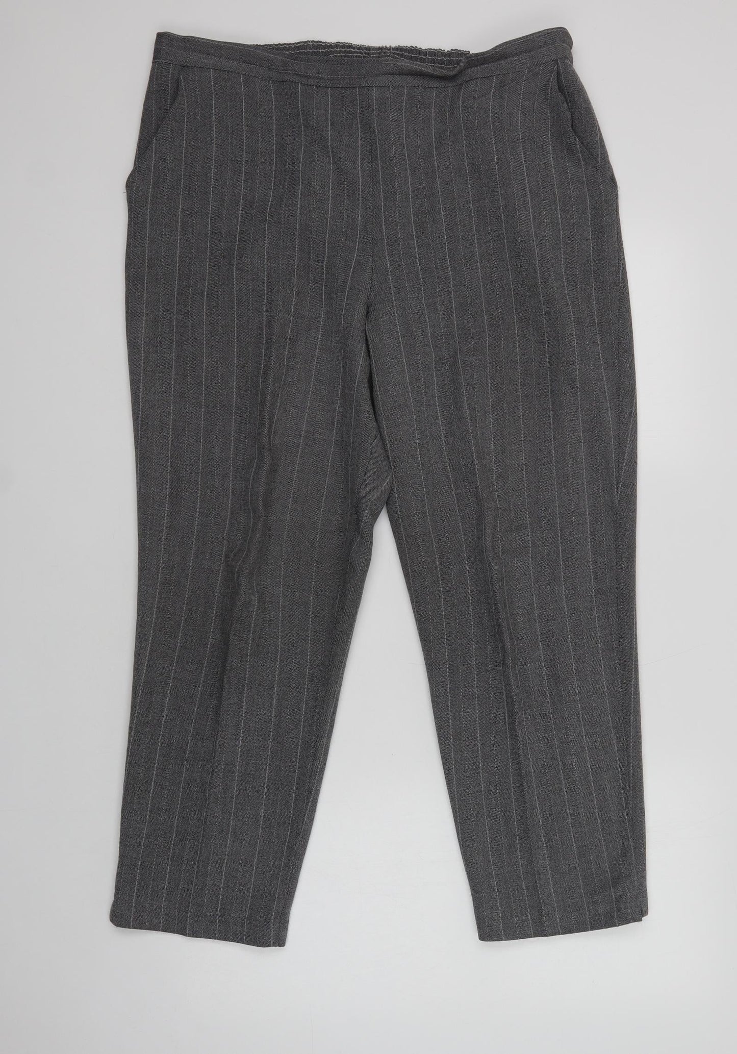 Preworn Womens Grey Striped Polyester Dress Pants Trousers Size 18 L28 in Regular