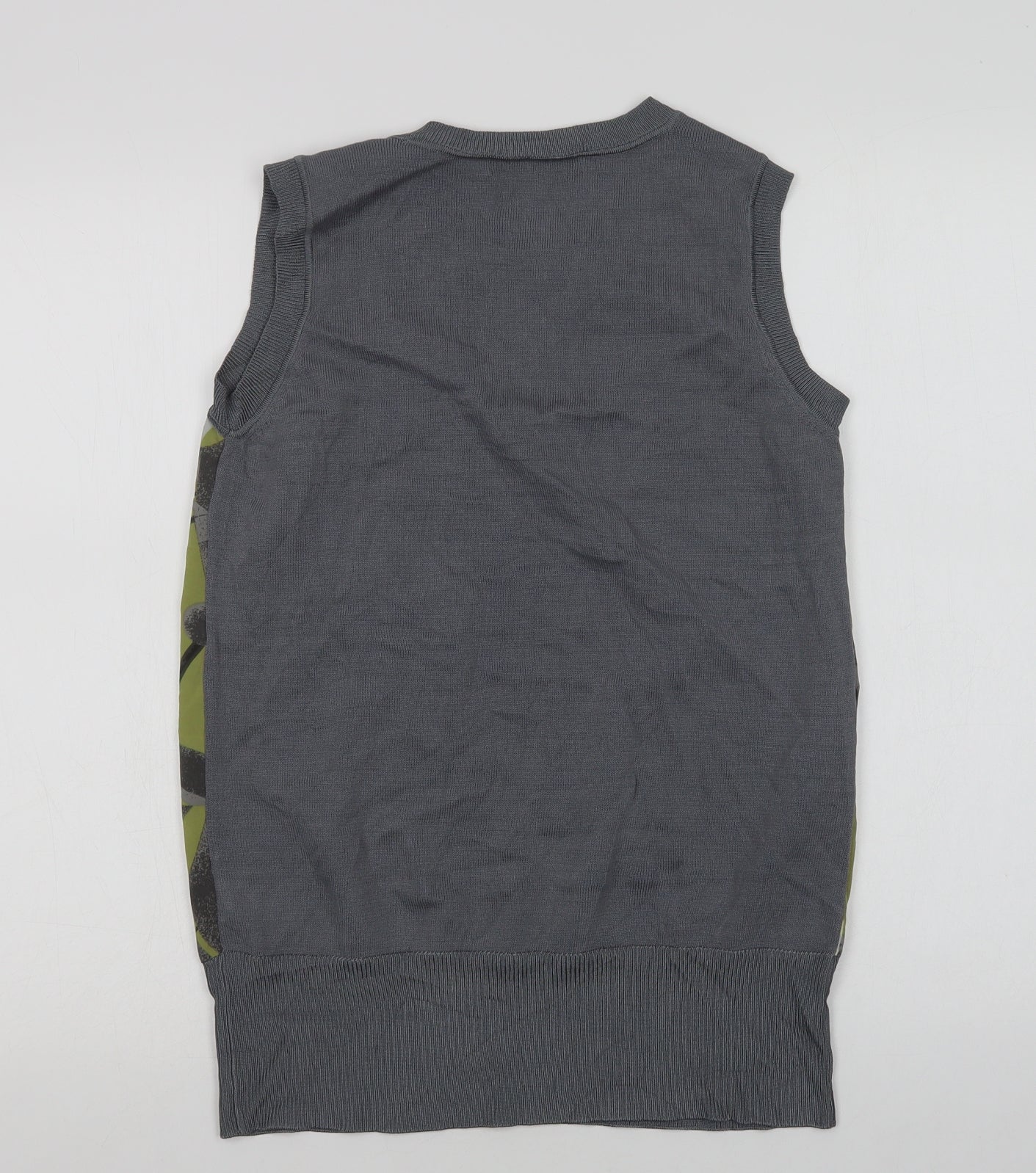 NEXT Womens Grey Geometric Viscose Basic Blouse Size 8 Crew Neck