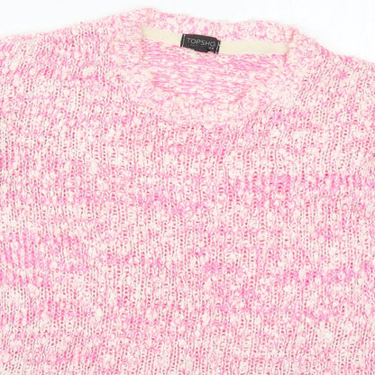 Topshop Womens Pink Round Neck  Acrylic Pullover Jumper Size 8