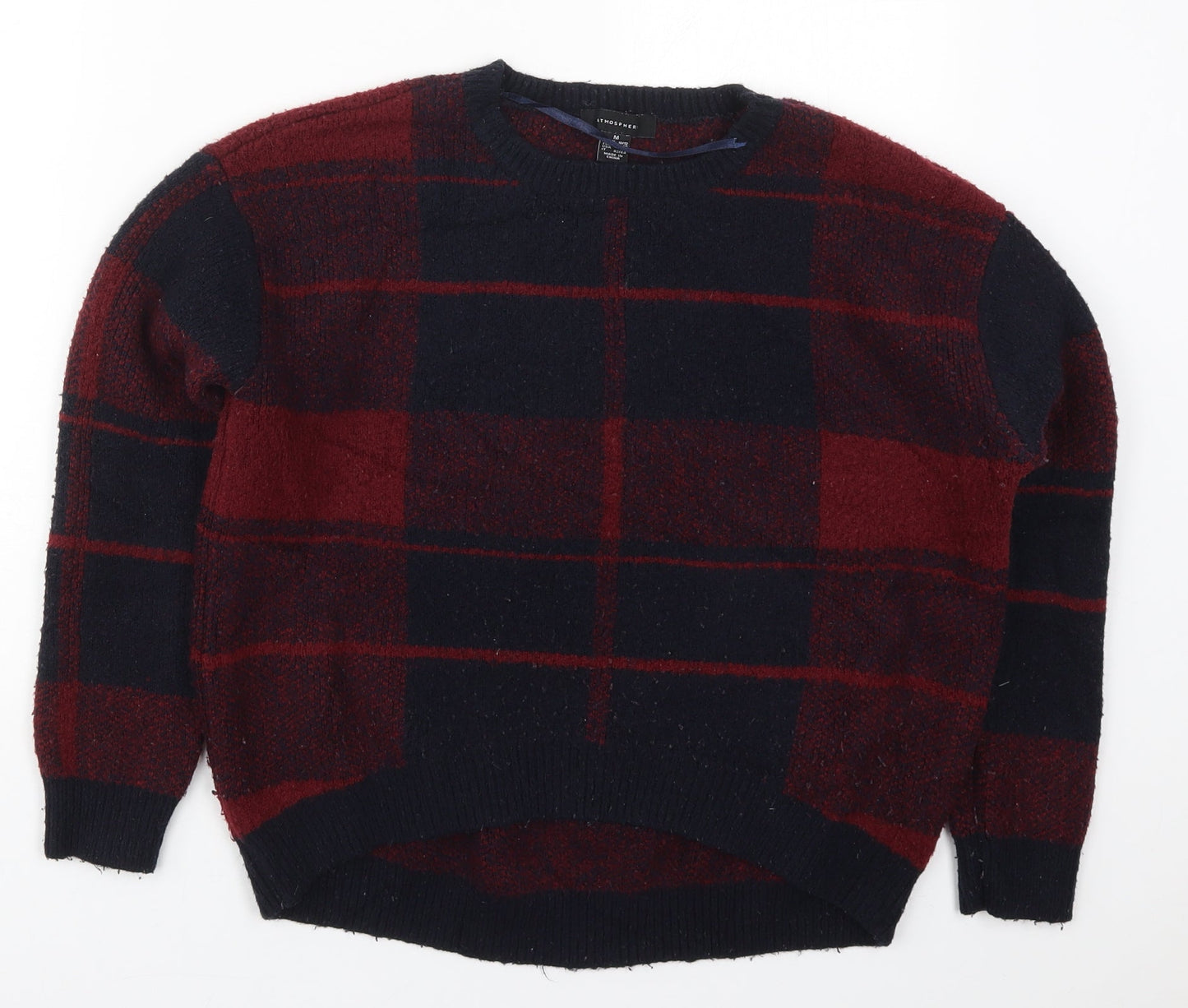 Atmosphere Womens Red Round Neck Check Acrylic Pullover Jumper Size 10
