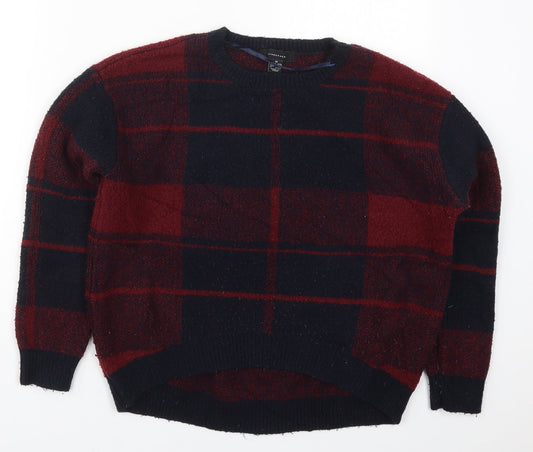 Atmosphere Womens Red Round Neck Check Acrylic Pullover Jumper Size 10