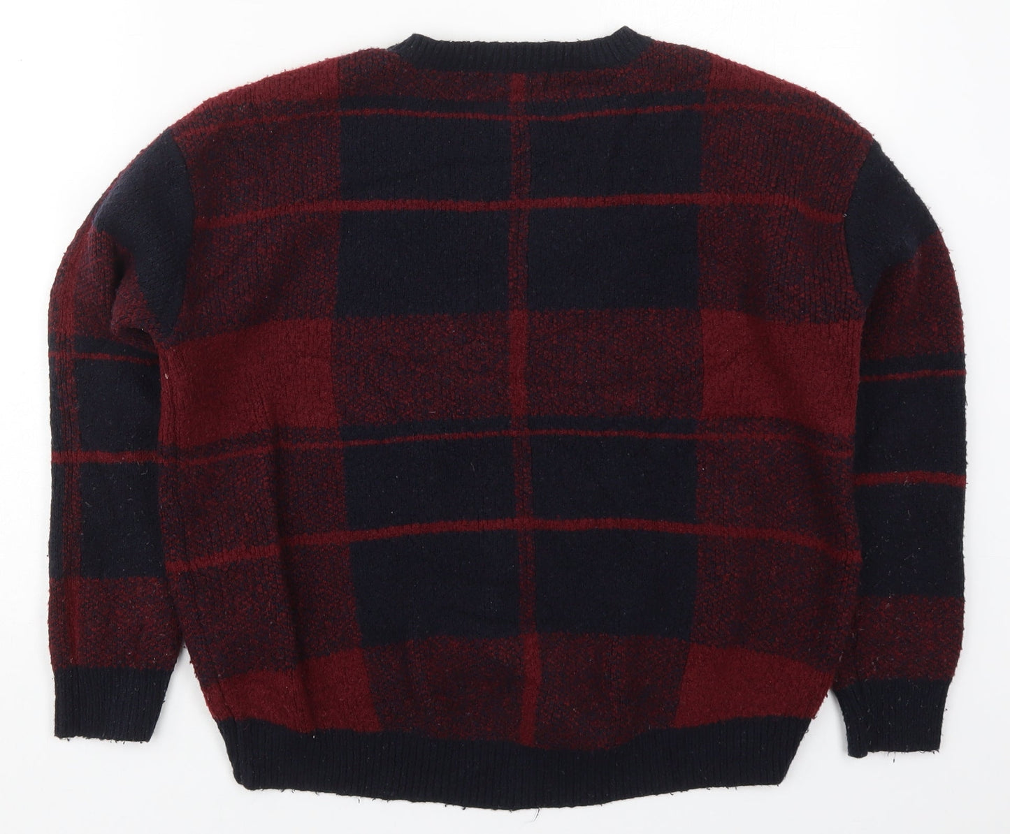 Atmosphere Womens Red Round Neck Check Acrylic Pullover Jumper Size 10