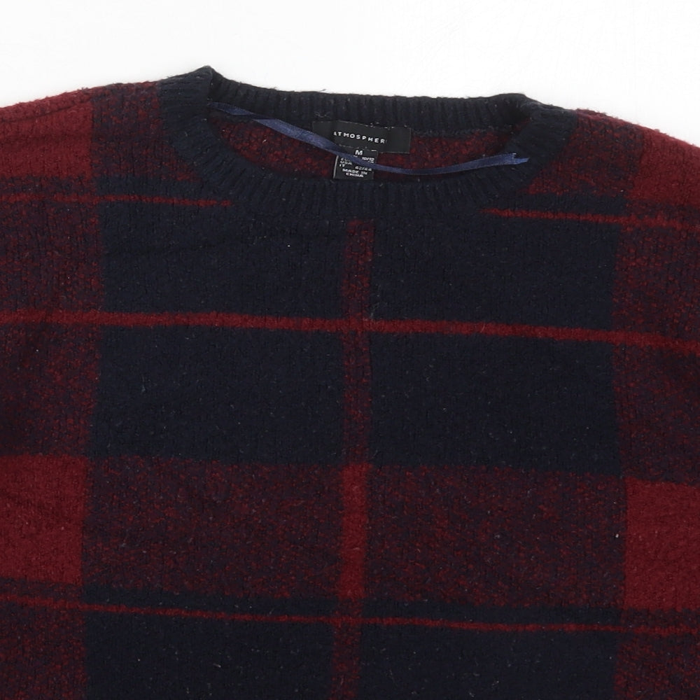 Atmosphere Womens Red Round Neck Check Acrylic Pullover Jumper Size 10