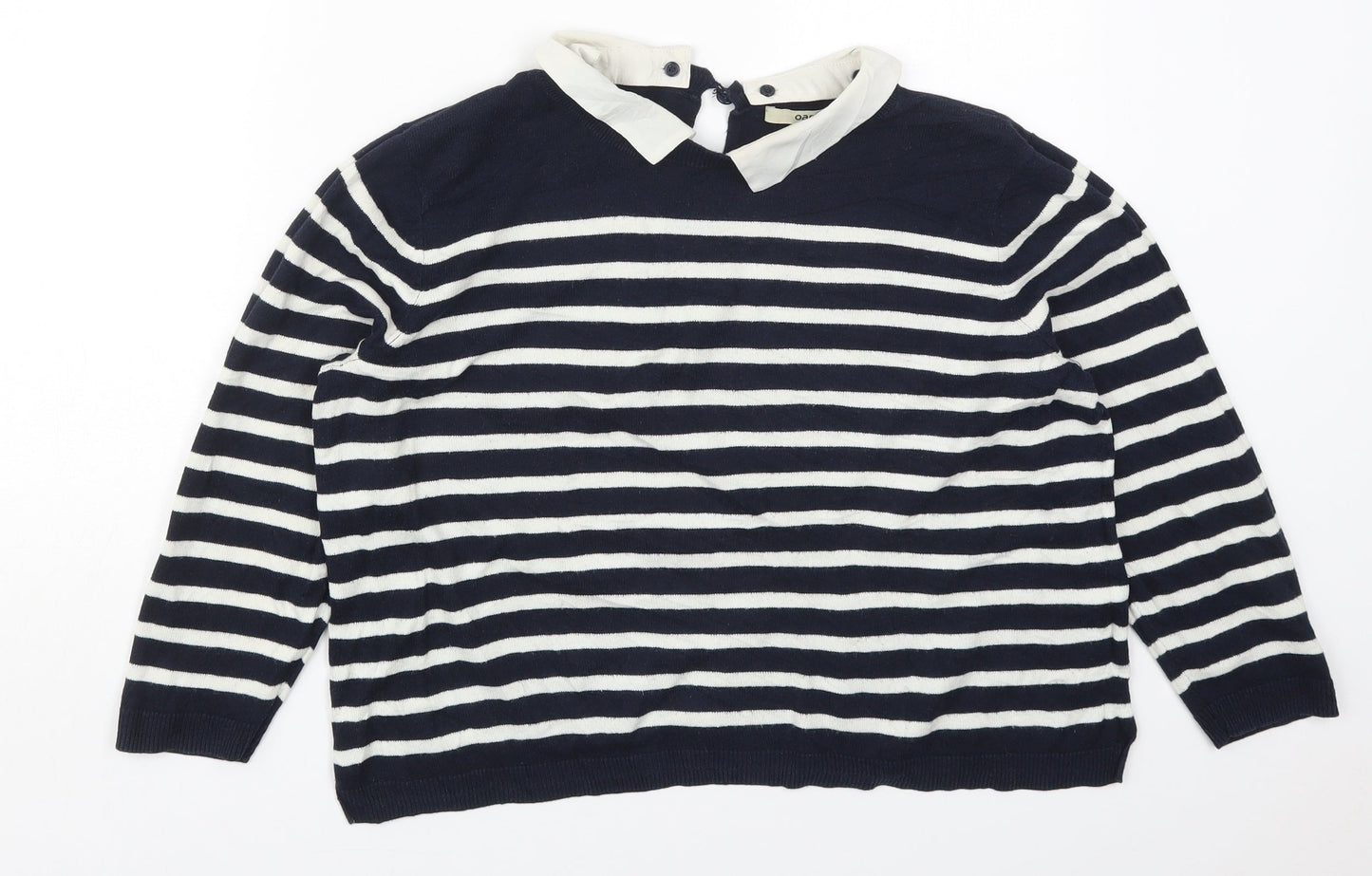 Oasis Womens Blue Collared Striped Cotton Pullover Jumper Size L