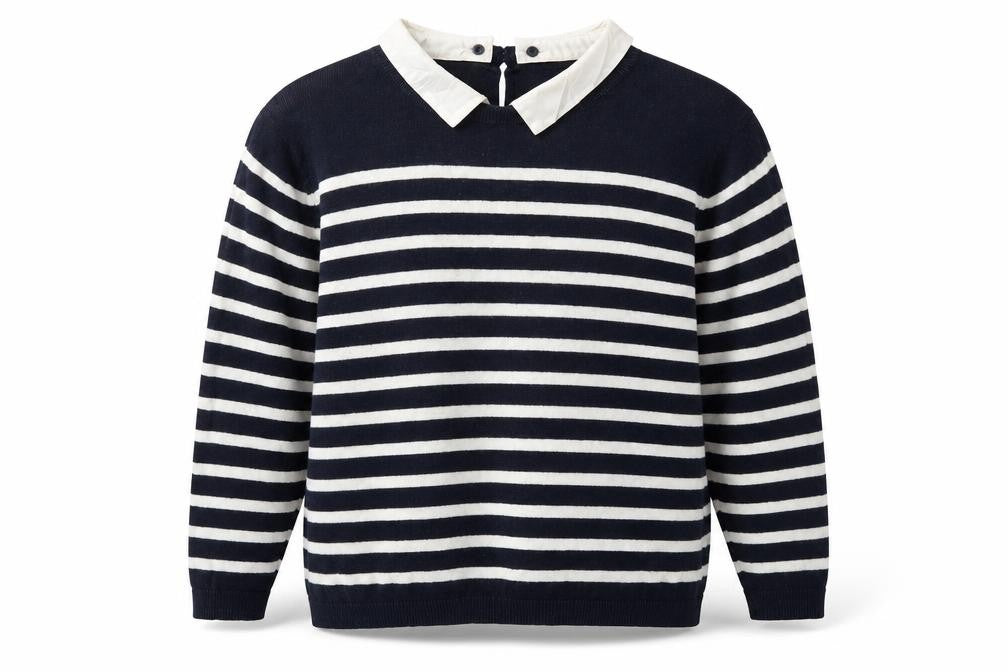Oasis Womens Blue Collared Striped Cotton Pullover Jumper Size L