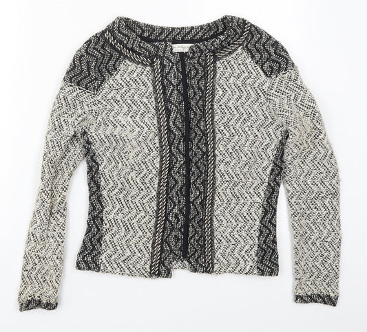 Miss Selfridge Womens Grey Round Neck Geometric Cotton Cardigan Jumper Size 4