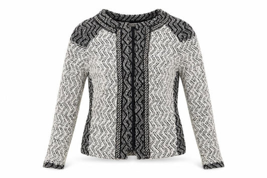 Miss Selfridge Womens Grey Round Neck Geometric Cotton Cardigan Jumper Size 4