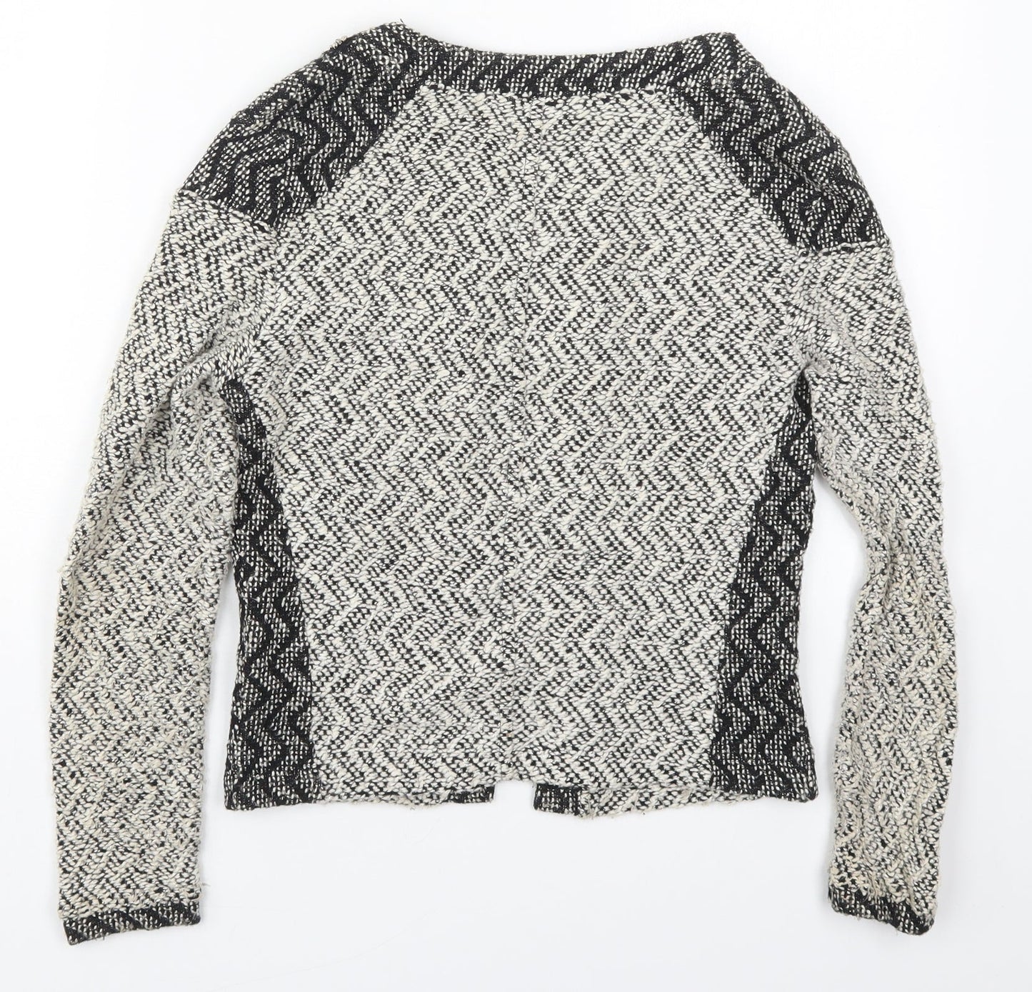 Miss Selfridge Womens Grey Round Neck Geometric Cotton Cardigan Jumper Size 4