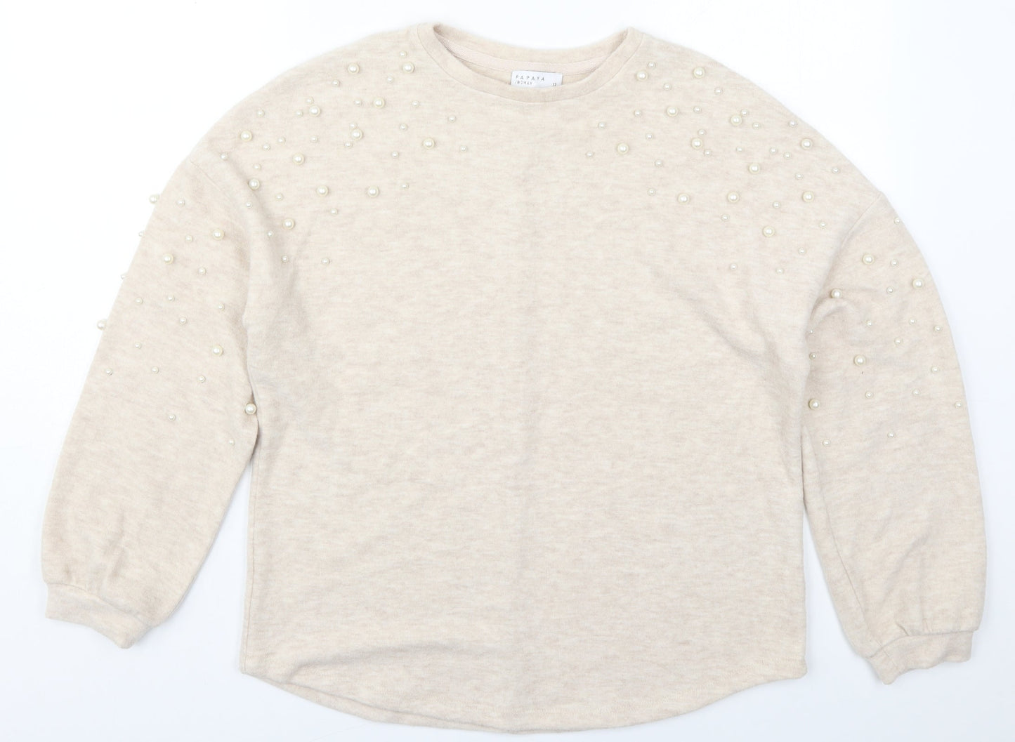 Papaya Womens Beige Round Neck  Polyester Pullover Jumper Size 12
