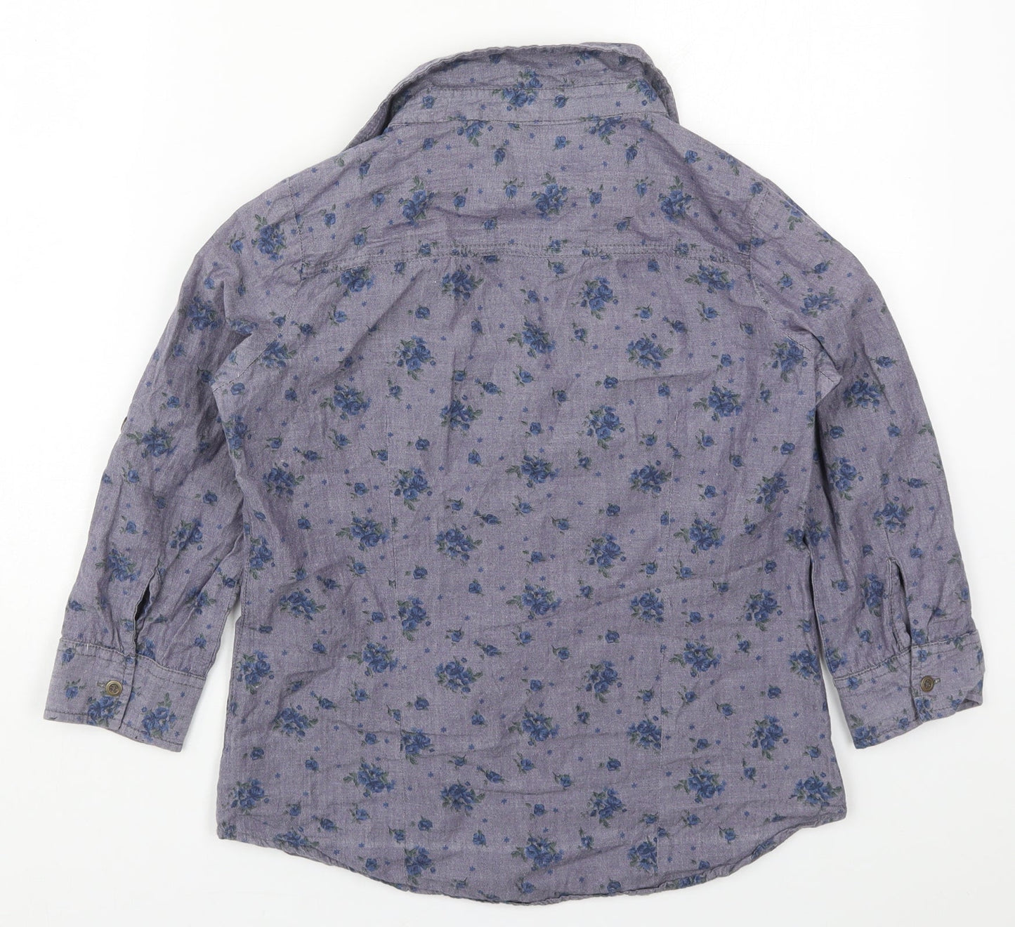 Fun & Flirt Womens Blue Floral Cotton Basic Button-Up Size S Collared