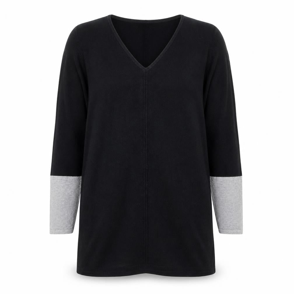 Marks & Spencer Womens Black V-Neck  Cotton Pullover Jumper Size 12