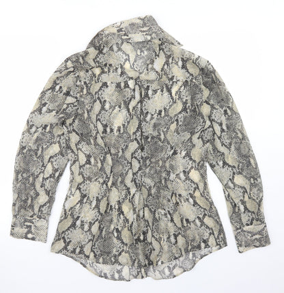 Preloved Zara Womens Beige Animal Print Polyester Basic Blouse Size S Collared - Back