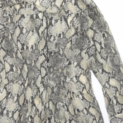 Preloved Zara Womens Beige Animal Print Polyester Basic Blouse Size S Collared - Label