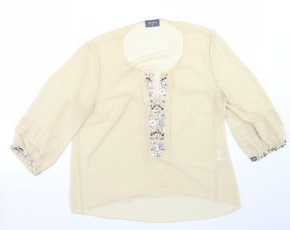 Preloved arruba Womens Beige  Polyester Basic Blouse Size 12 Round Neck - Front