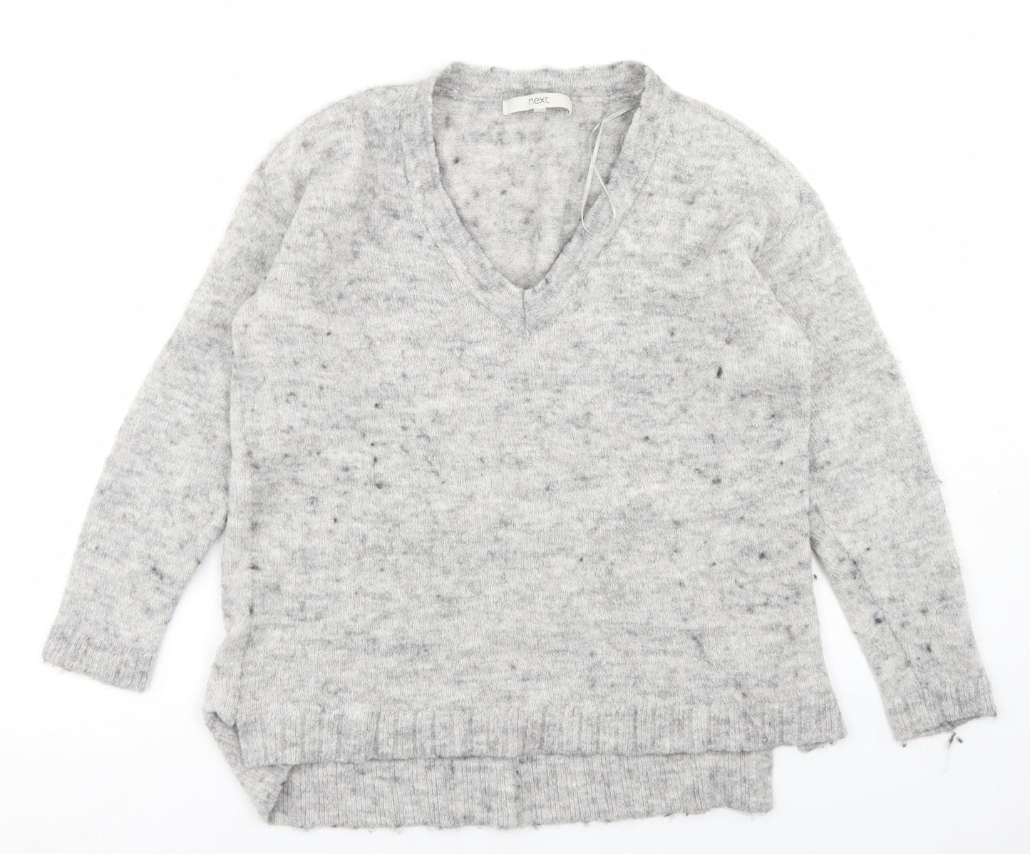 NEXT Womens Grey V-Neck  Acrylic Pullover Jumper Size 10