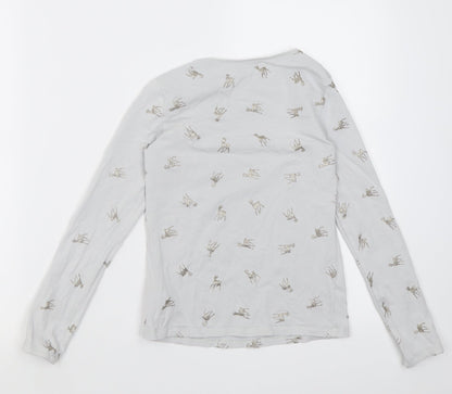 Preloved H&M Girls Grey Geometric Cotton Basic Casual Size 9-10 Years Crew Neck Pullover - Reindeer - Back