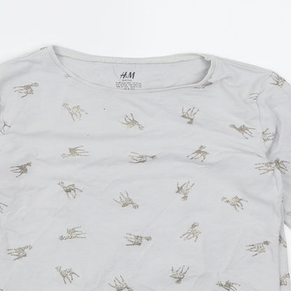 Preloved H&M Girls Grey Geometric Cotton Basic Casual Size 9-10 Years Crew Neck Pullover - Reindeer - Detail