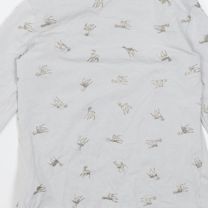 Preloved H&M Girls Grey Geometric Cotton Basic Casual Size 9-10 Years Crew Neck Pullover - Reindeer - Label