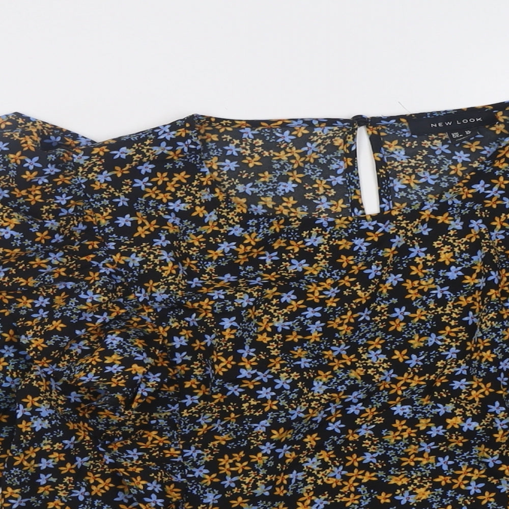 New Look Womens Yellow Floral Polyester Basic Blouse Size 14 Crew Neck