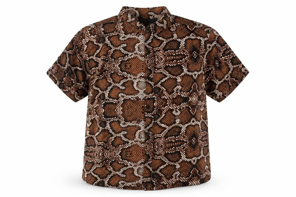 nexoluce Womens Brown Animal Print Viscose Basic Button-Up Size 14 Collared