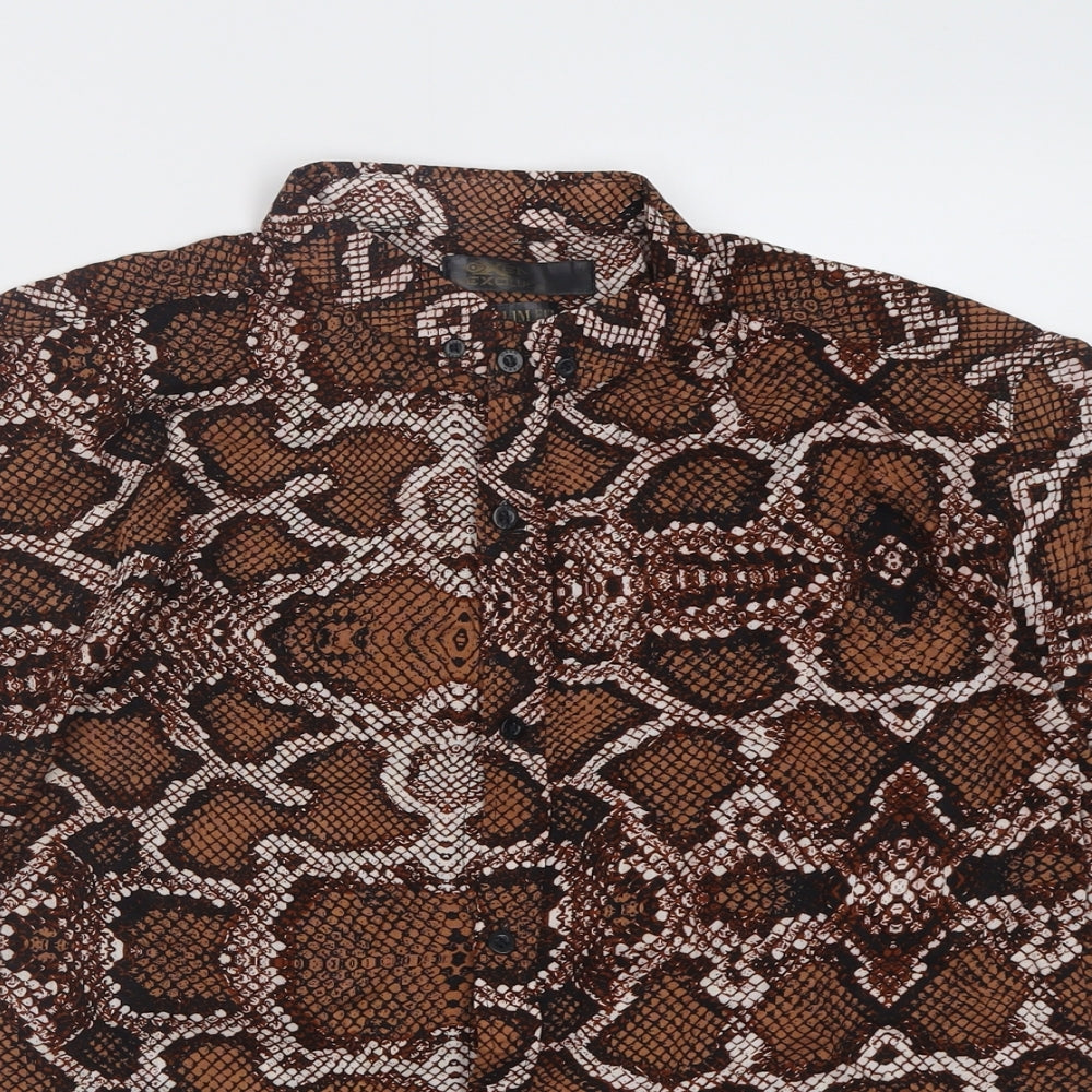 nexoluce Womens Brown Animal Print Viscose Basic Button-Up Size 14 Collared
