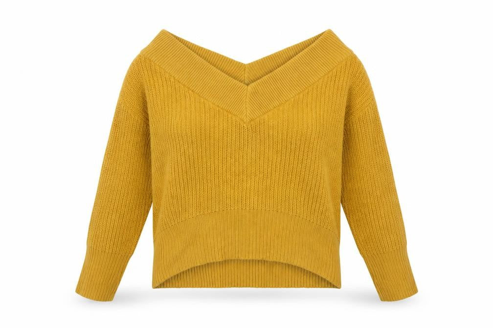 Topshop Womens Yellow V-Neck  Acrylic Pullover Jumper Size 6