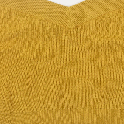 Topshop Womens Yellow V-Neck  Acrylic Pullover Jumper Size 6