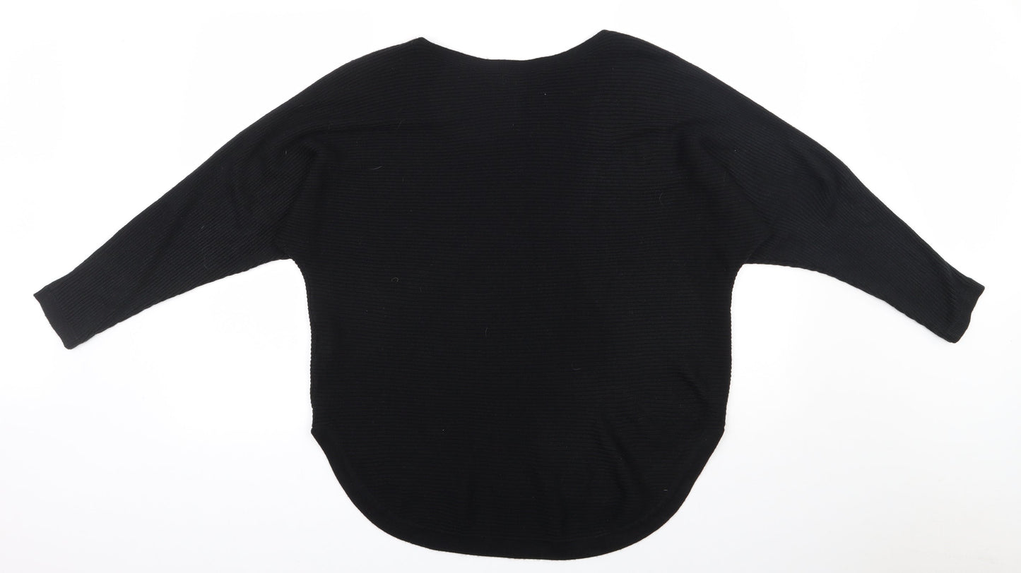 Debenhams Womens Black Round Neck  Acrylic Henley Jumper Size 16