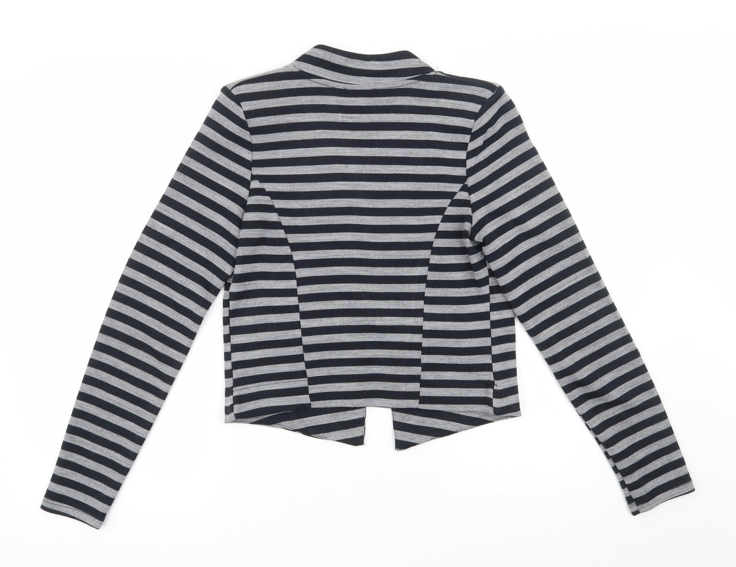 Warehouse Womens Grey V-Neck Striped Acrylic Cardigan Jumper Size 10