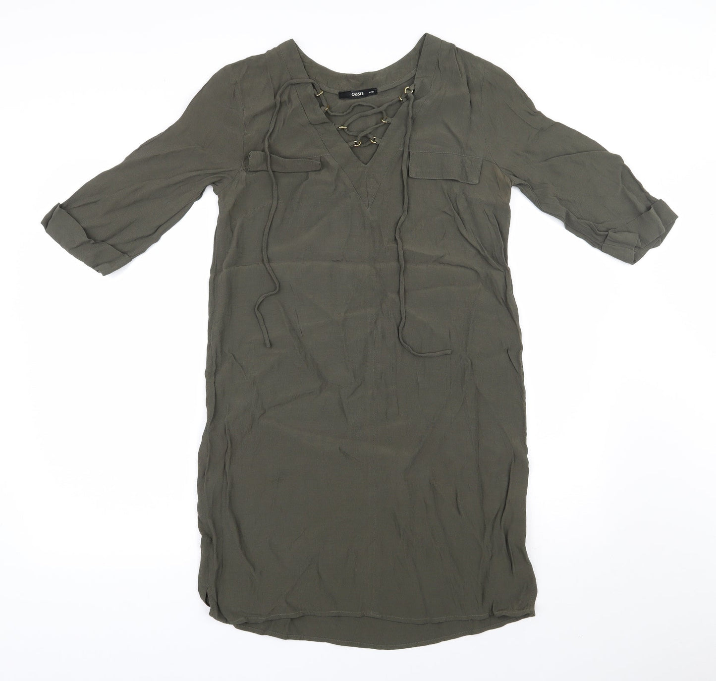 Oasis Womens Green  Viscose Shift  Size 10  V-Neck Pullover