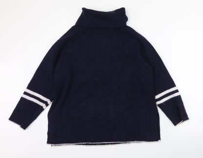 Preloved First Avenue Womens Blue Roll Neck Striped Acrylic Pullover Jumper Size M - Front