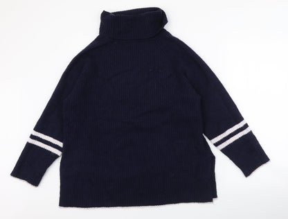 Preloved First Avenue Womens Blue Roll Neck Striped Acrylic Pullover Jumper Size M - Back