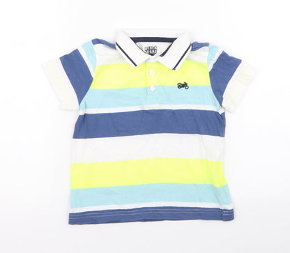Preloved F&F Boys Multicoloured Striped Cotton Jersey Polo Size 2-3 Years Collared Button - Front
