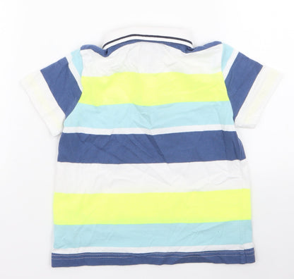 Preloved F&F Boys Multicoloured Striped Cotton Jersey Polo Size 2-3 Years Collared Button - Back