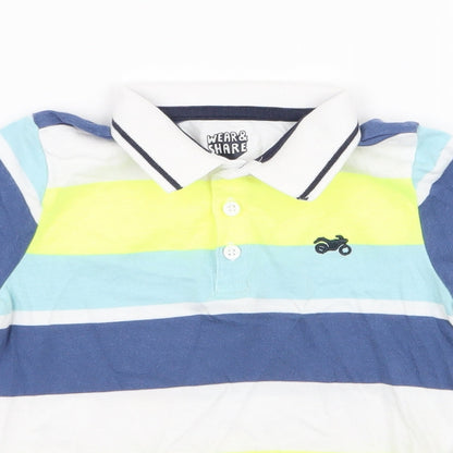 Preloved F&F Boys Multicoloured Striped Cotton Jersey Polo Size 2-3 Years Collared Button - Detail