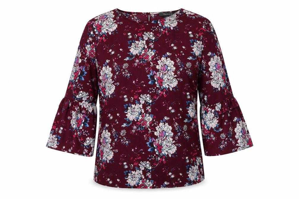 Primark Womens Purple Floral Polyester Basic Blouse Size 8 Round Neck