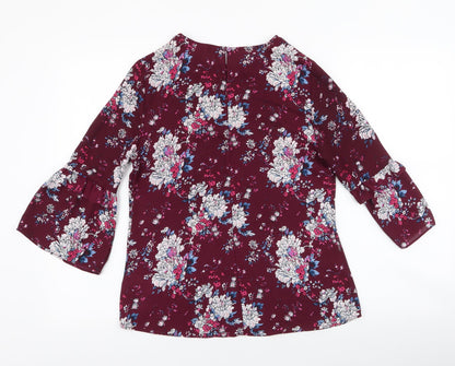 Primark Womens Purple Floral Polyester Basic Blouse Size 8 Round Neck